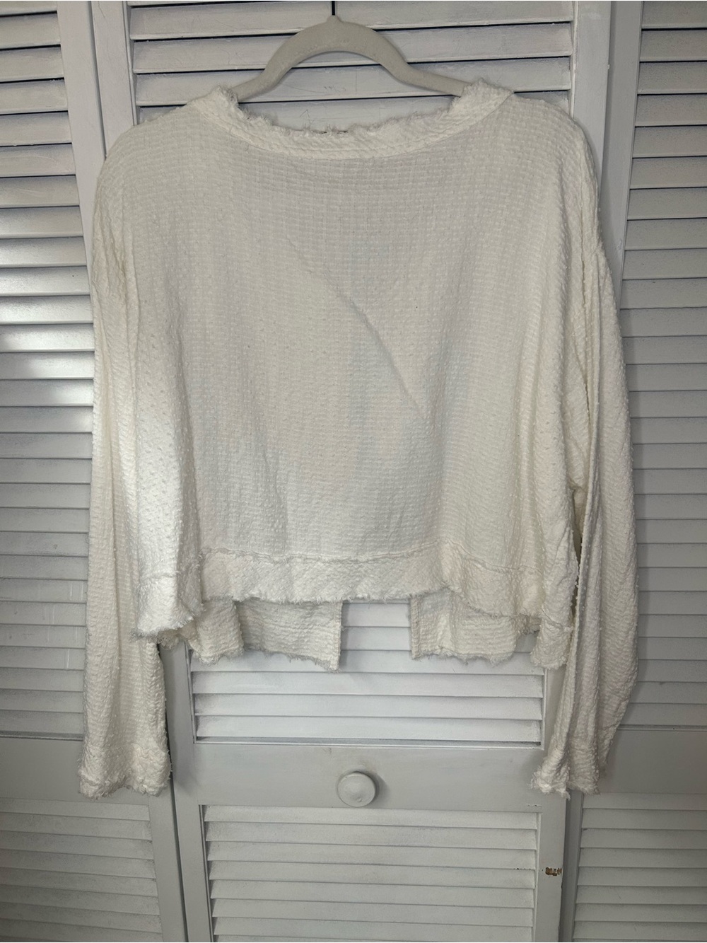 Free PeopleCream Textured Cropped Long-Sleeve Tie Back Top Size Small